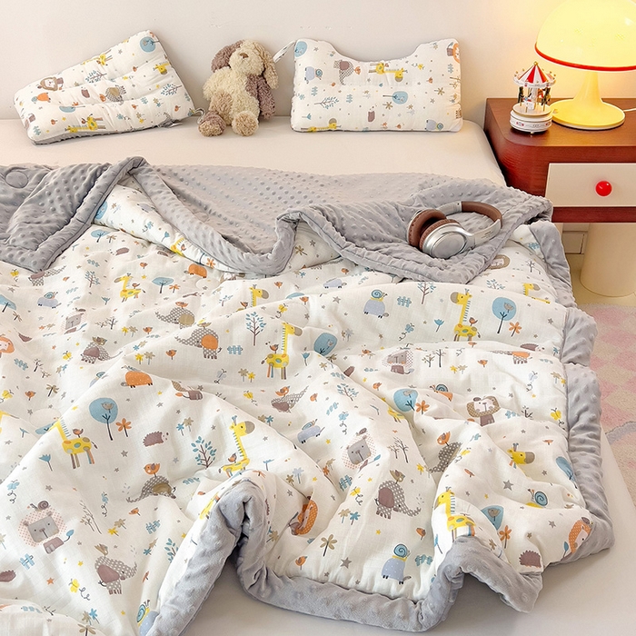 91家纺网 家纺一手货源 找家纺 十九色 2025新款婴幼儿安抚豆豆被全棉华夫格豆豆被一体款+可拆款（可机洗） 一体款-长颈鹿
