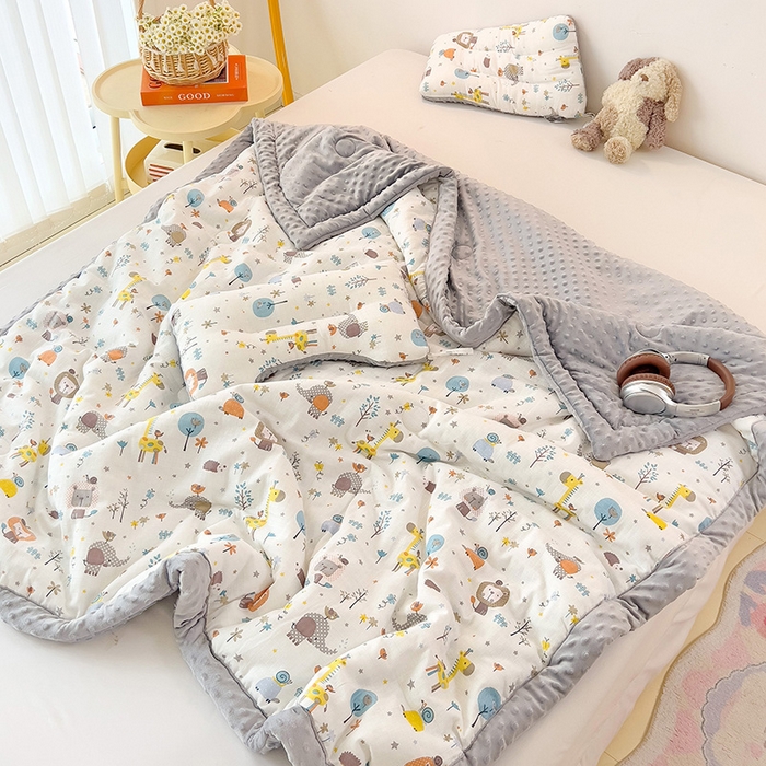 91家纺网 家纺一手货源 找家纺 十九色 2025新款婴幼儿安抚豆豆被全棉华夫格豆豆被一体款+可拆款（可机洗） 一体款-长颈鹿