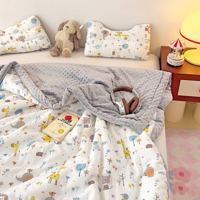 91家纺网 家纺一手货源 找家纺 十九色 2025新款婴幼儿安抚豆豆被全棉华夫格豆豆被一体款+可拆款（可机洗） 一体款-长颈鹿