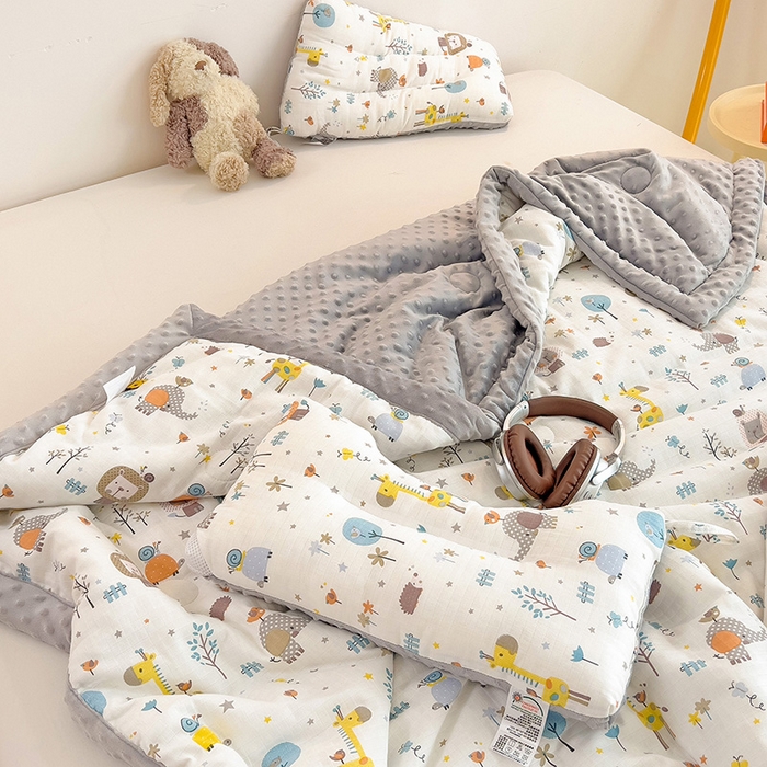 91家纺网 家纺一手货源 找家纺 十九色 2025新款婴幼儿安抚豆豆被全棉华夫格豆豆被一体款+可拆款（可机洗） 一体款-长颈鹿