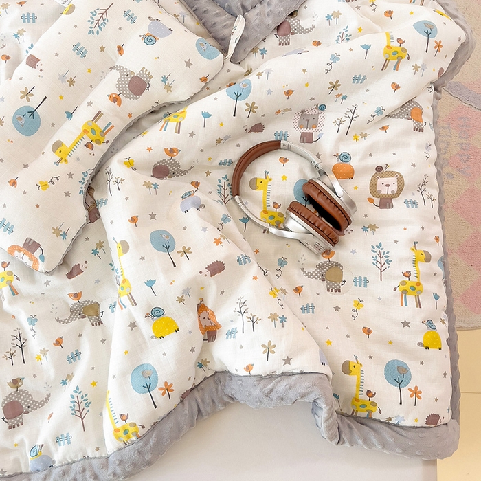 91家纺网 家纺一手货源 找家纺 十九色 2025新款婴幼儿安抚豆豆被全棉华夫格豆豆被一体款+可拆款（可机洗） 一体款-长颈鹿