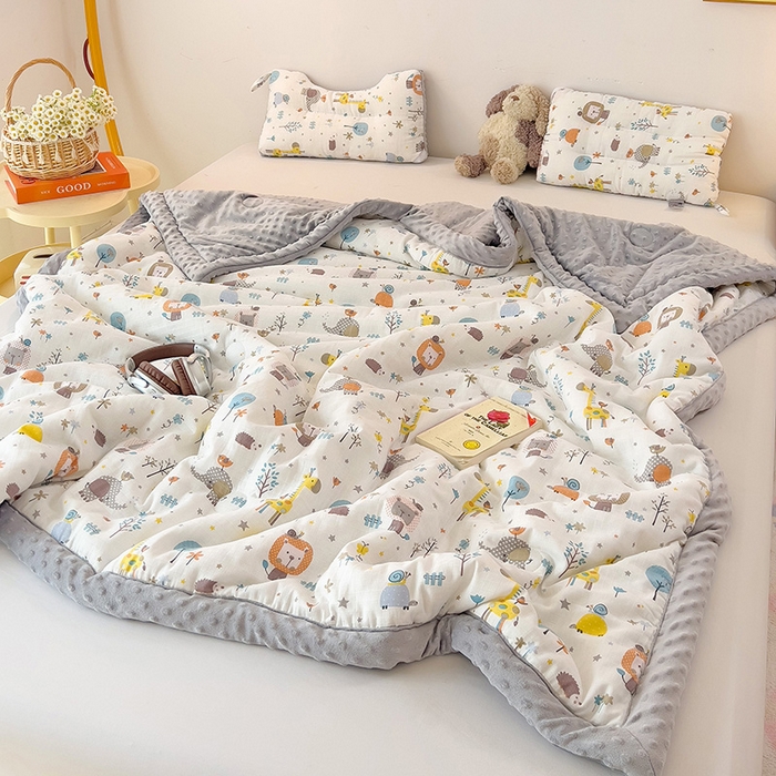 91家纺网 家纺一手货源 找家纺 十九色 2025新款婴幼儿安抚豆豆被全棉华夫格豆豆被一体款+可拆款（可机洗） 一体款-长颈鹿