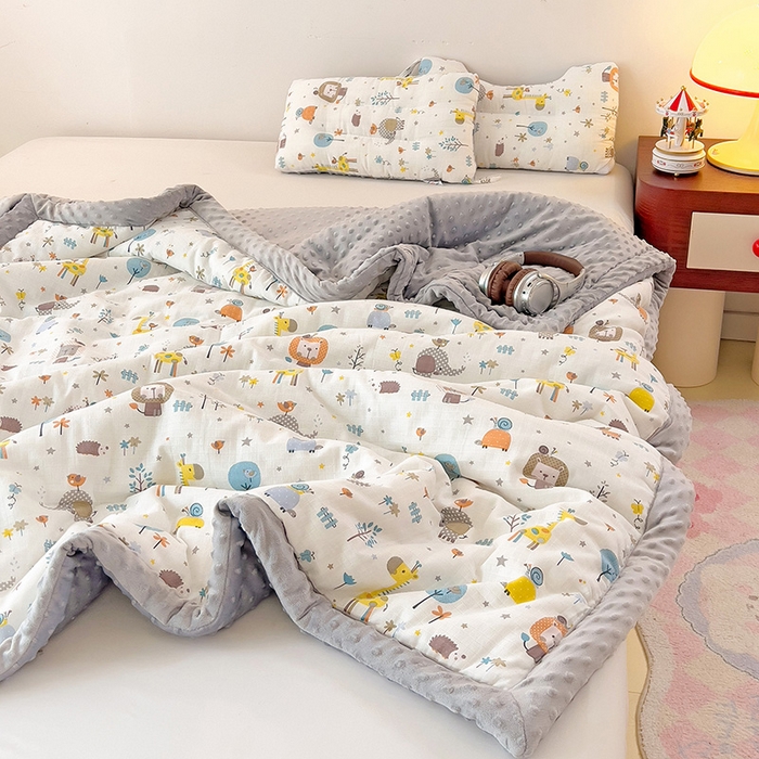 91家纺网 家纺一手货源 找家纺 十九色 2025新款婴幼儿安抚豆豆被全棉华夫格豆豆被一体款+可拆款（可机洗） 一体款-长颈鹿