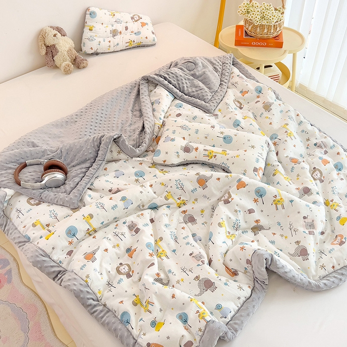 91家纺网 家纺一手货源 找家纺 十九色 2025新款婴幼儿安抚豆豆被全棉华夫格豆豆被一体款+可拆款（可机洗） 一体款-长颈鹿