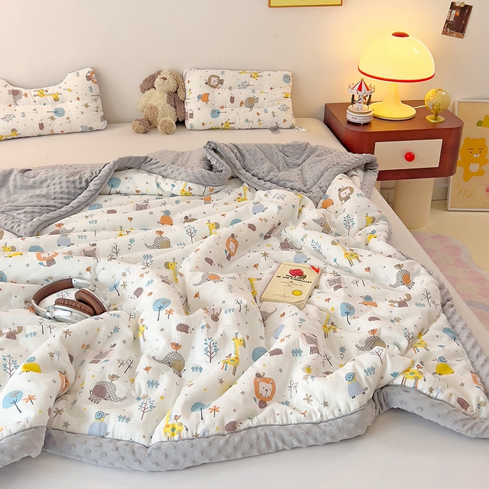 91家纺网 家纺一手货源 找家纺 十九色 2025新款婴幼儿安抚豆豆被全棉华夫格豆豆被一体款+可拆款（可机洗） 一体款-长颈鹿