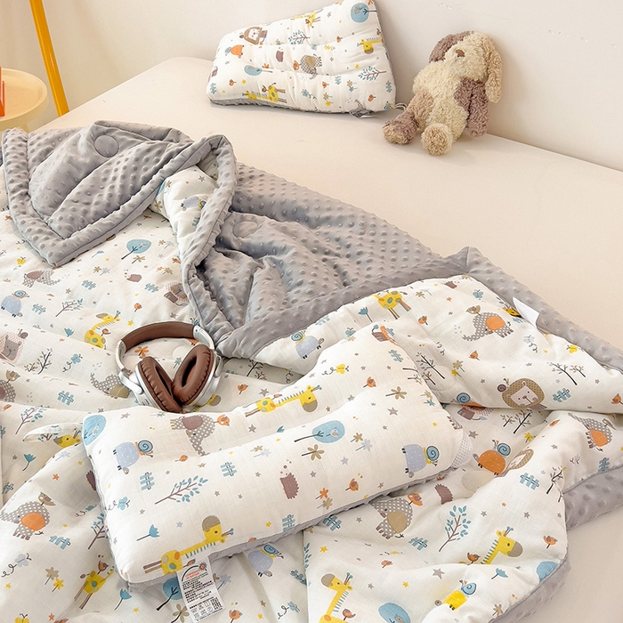 91家纺网 家纺一手货源 找家纺 十九色 2025新款婴幼儿安抚豆豆被全棉华夫格豆豆被一体款+可拆款（可机洗） 一体款-长颈鹿