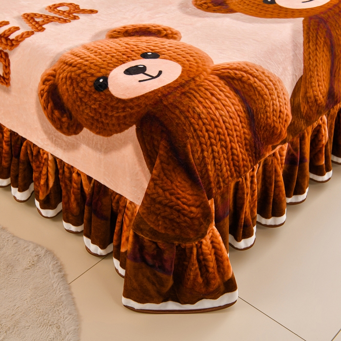 91家纺网 家纺一手货源 找家纺 羽梦2025新款8.5斤牛奶法莱绒金貂法兰绒四件套直播爆款 KT熊