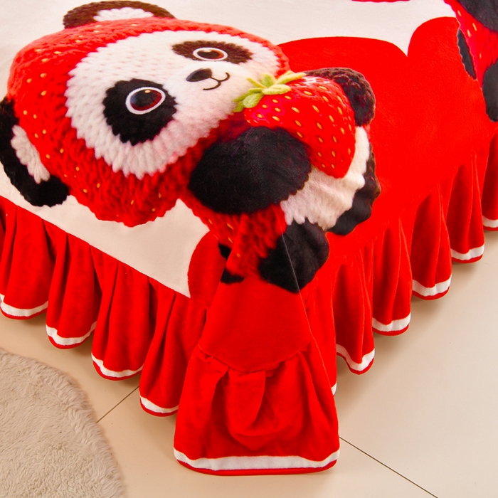 91家纺网 家纺一手货源 找家纺 羽梦2025新款8.5斤牛奶法莱绒金貂法兰绒四件套直播爆款 草莓熊