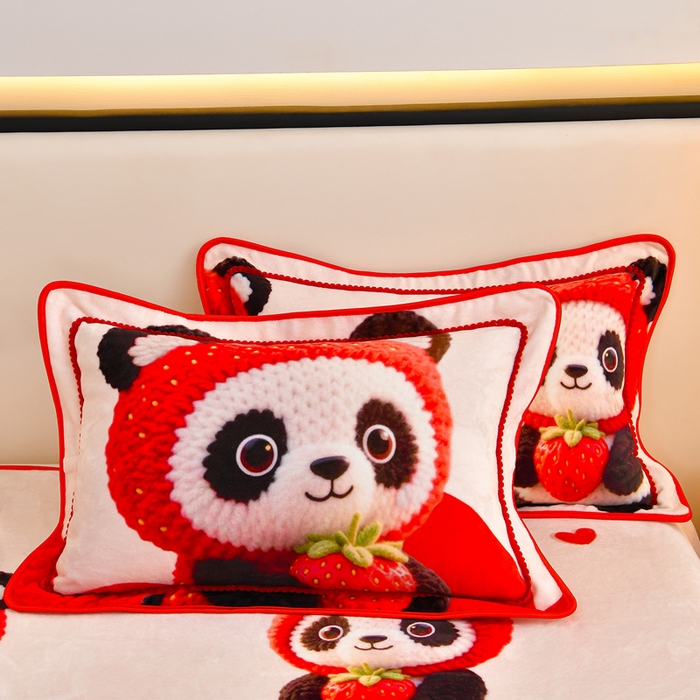 91家纺网 家纺一手货源 找家纺 羽梦2025新款8.5斤牛奶法莱绒金貂法兰绒四件套直播爆款 草莓熊