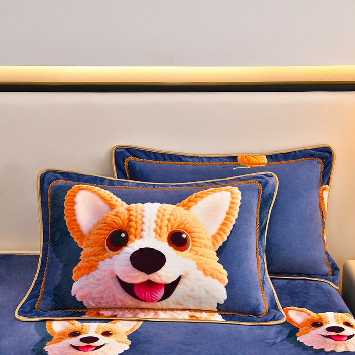 91家纺网 家纺一手货源 找家纺 羽梦2025新款8.5斤牛奶法莱绒金貂法兰绒四件套直播爆款 萌犬暖绒