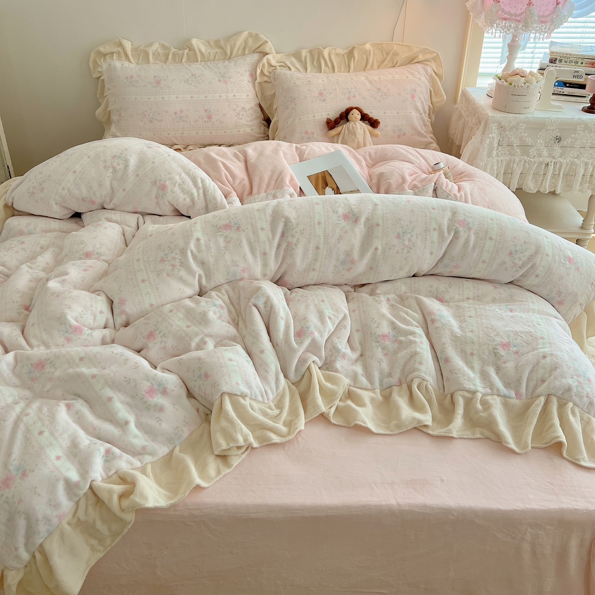 （总）桃喜 2025新款牛奶绒碎花花边系列四件套【会员-5】