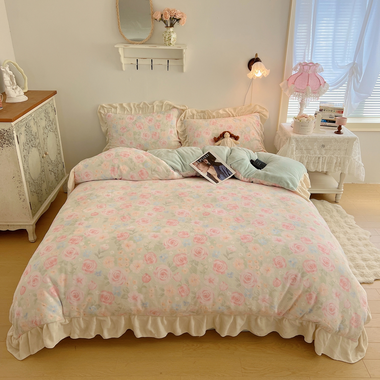 桃喜 2025新款牛奶绒碎花花边系列四件套【会员-5】 蔷薇