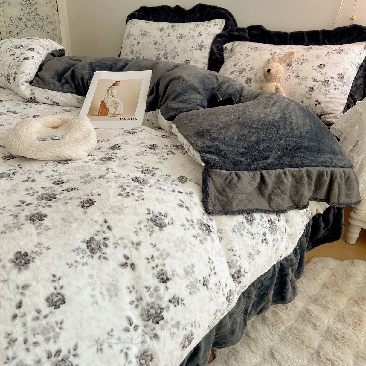 91家纺网 家纺一手货源 找家纺 桃喜 2025新款牛奶绒碎花花边系列四件套【会员-5】 赫本