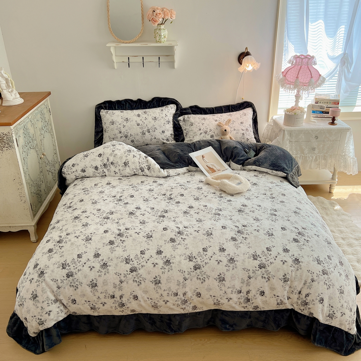 桃喜 2025新款牛奶绒碎花花边系列四件套【会员-5】 赫本