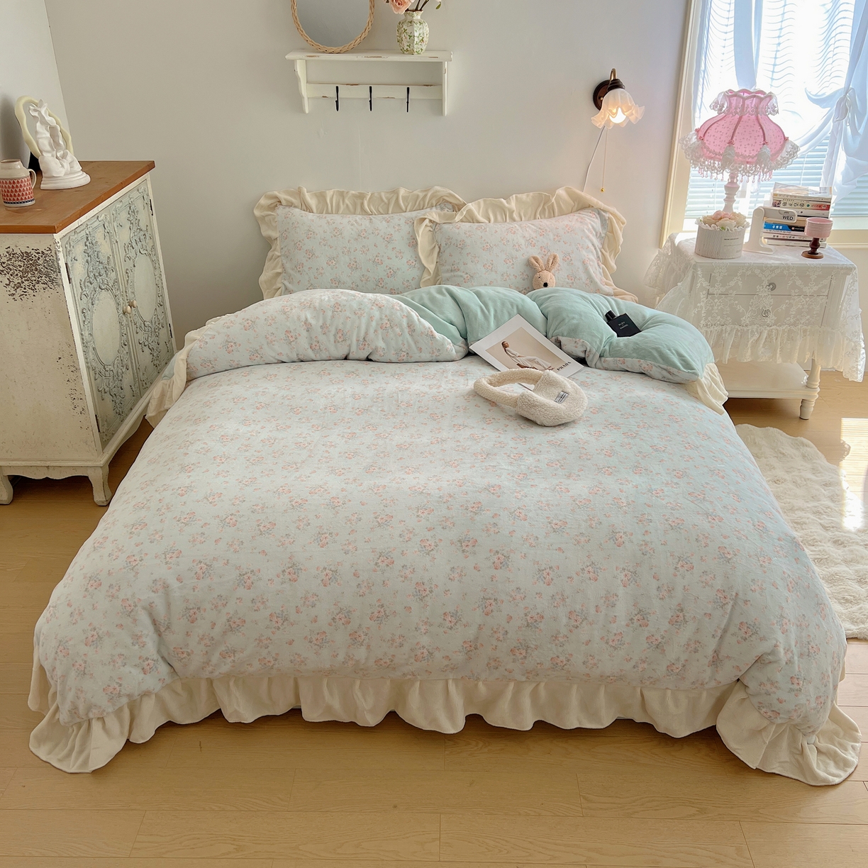 桃喜 2025新款牛奶绒碎花花边系列四件套【会员-5】 山茶