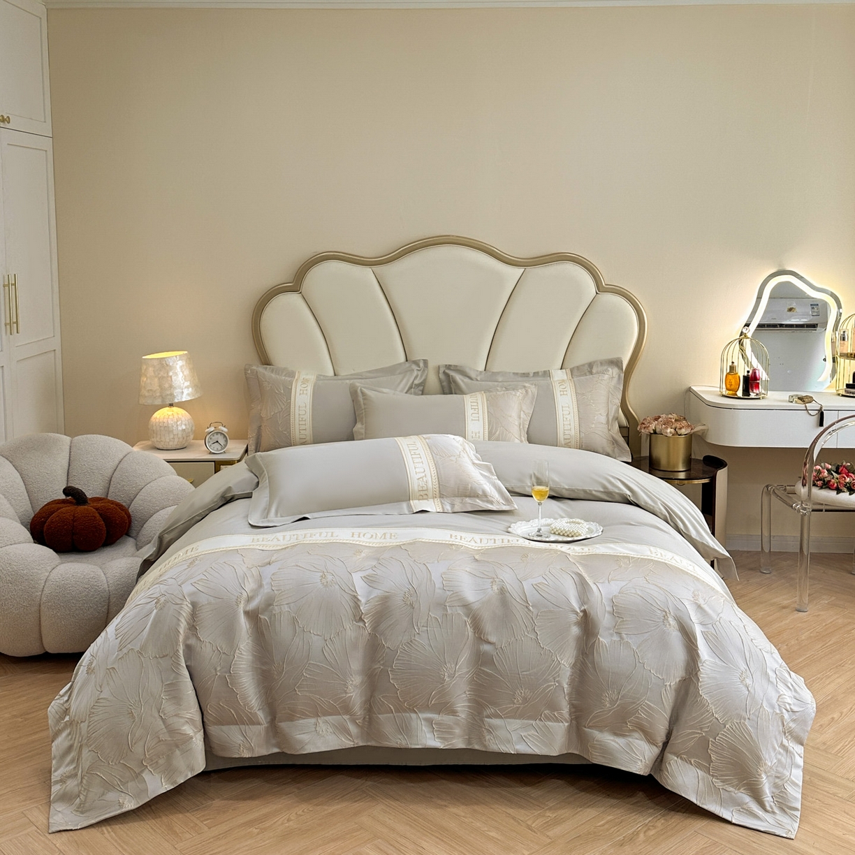 （总）女子家纺 2025新款亲肤棉立体浮雕刺绣拼接四件套-东方树叶系列