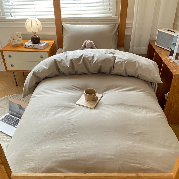 91家纺网 家纺一手货源 找家纺 八方汇（一户被芯生活馆） 2025新款A类全棉色织无印风水洗棉色织学生三件套 咖啡色