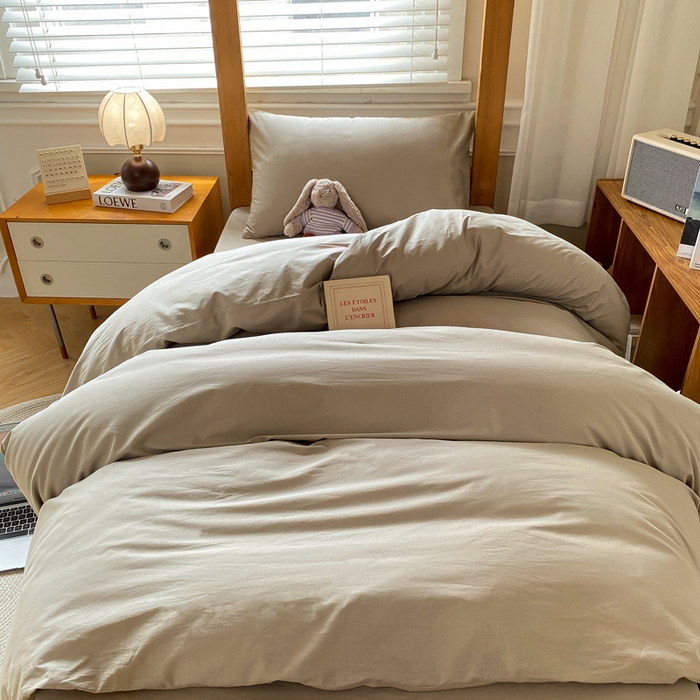 91家纺网 家纺一手货源 找家纺 八方汇（一户被芯生活馆） 2025新款A类全棉色织无印风水洗棉色织学生三件套 咖啡色