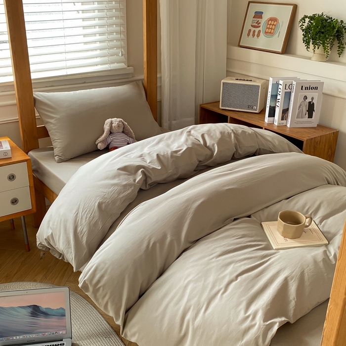 91家纺网 家纺一手货源 找家纺 八方汇（一户被芯生活馆） 2025新款A类全棉色织无印风水洗棉色织学生三件套 咖啡色