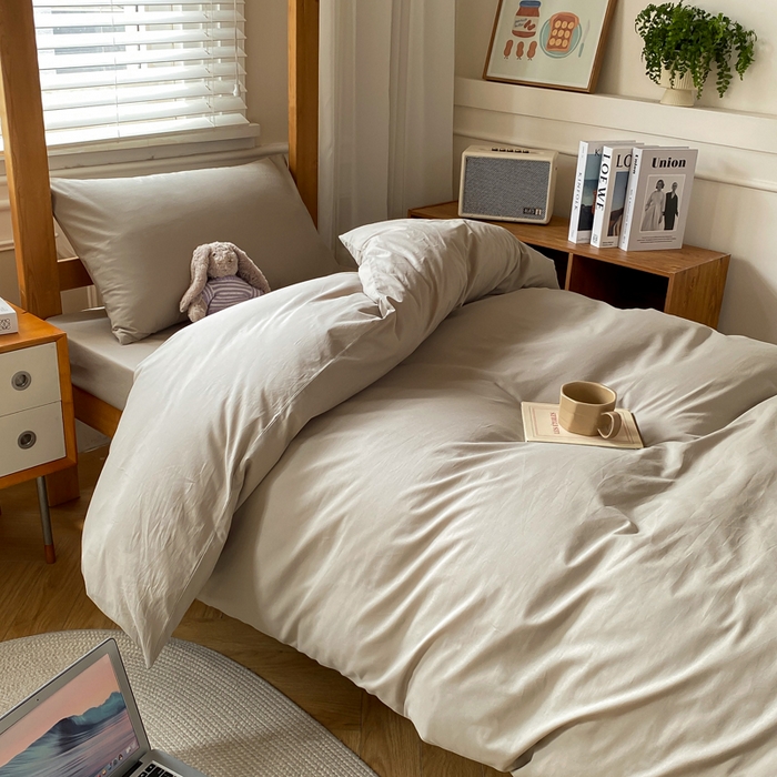 91家纺网 家纺一手货源 找家纺 八方汇（一户被芯生活馆） 2025新款A类全棉色织无印风水洗棉色织学生三件套 咖啡色