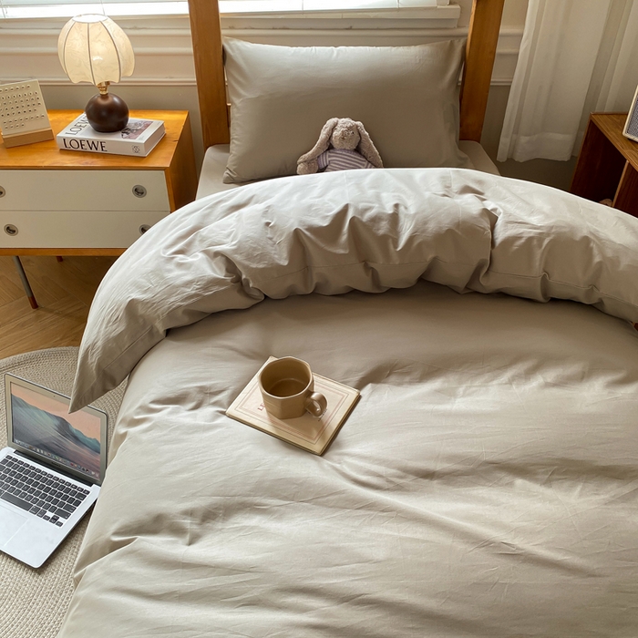 91家纺网 家纺一手货源 找家纺 八方汇（一户被芯生活馆） 2025新款A类全棉色织无印风水洗棉色织学生三件套 咖啡色