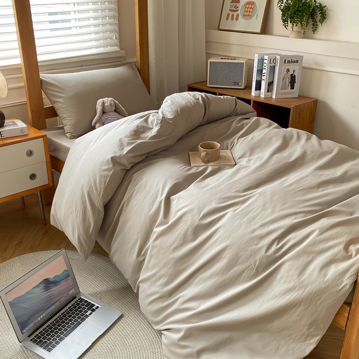 91家纺网 家纺一手货源 找家纺 八方汇（一户被芯生活馆） 2025新款A类全棉色织无印风水洗棉色织学生三件套 咖啡色