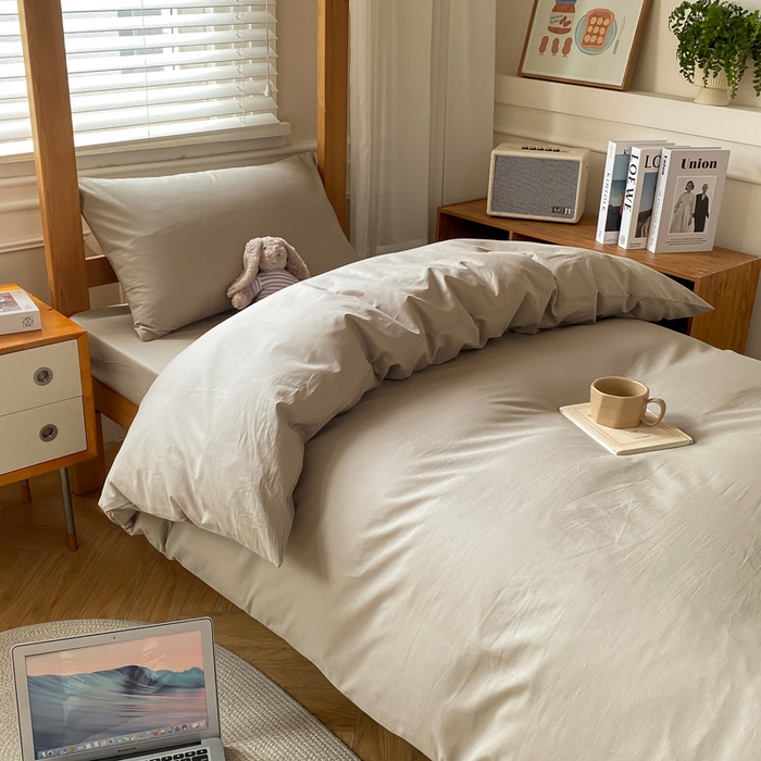 91家纺网 家纺一手货源 找家纺 八方汇（一户被芯生活馆） 2025新款A类全棉色织无印风水洗棉色织学生三件套 咖啡色