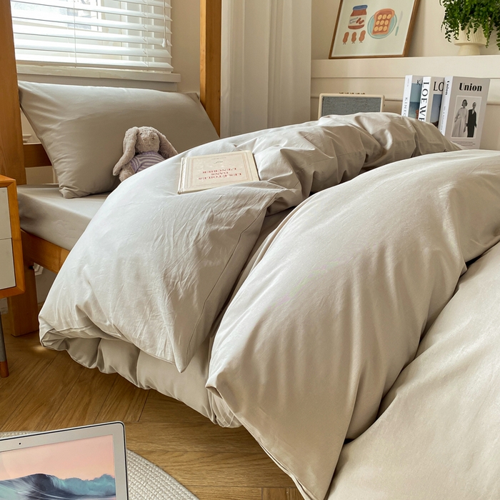 91家纺网 家纺一手货源 找家纺 八方汇（一户被芯生活馆） 2025新款A类全棉色织无印风水洗棉色织学生三件套 咖啡色