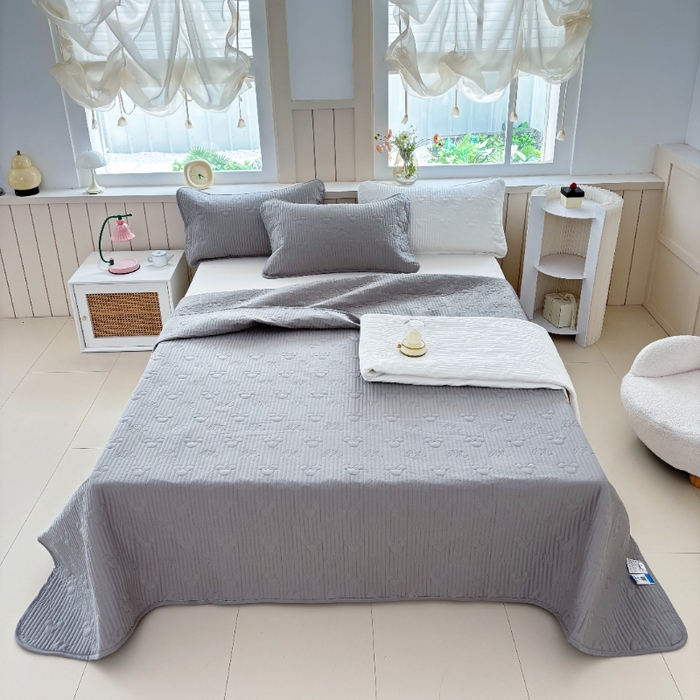 八方汇（一户被芯生活馆） 2025新款纯色全棉色织夹棉床盖 米妮-高级灰