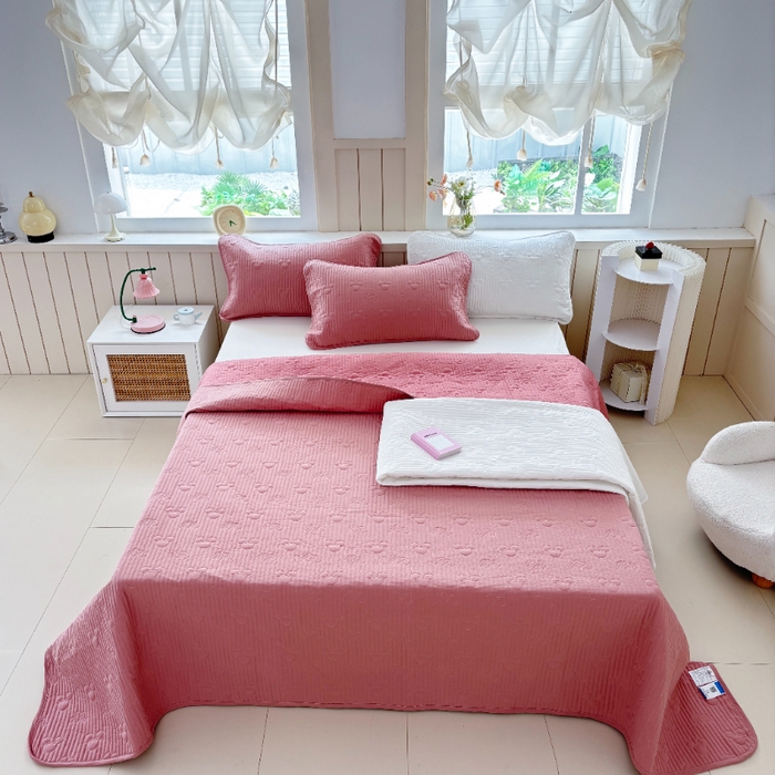 八方汇（一户被芯生活馆） 2025新款纯色全棉色织夹棉床盖 米妮-豆沙粉