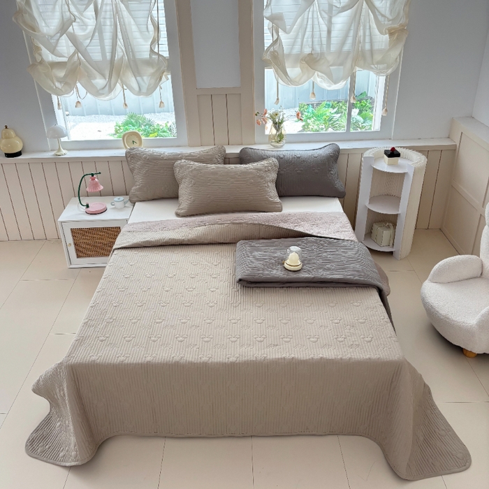 八方汇（一户被芯生活馆） 2025新款纯色全棉色织夹棉床盖 米妮-咖啡色
