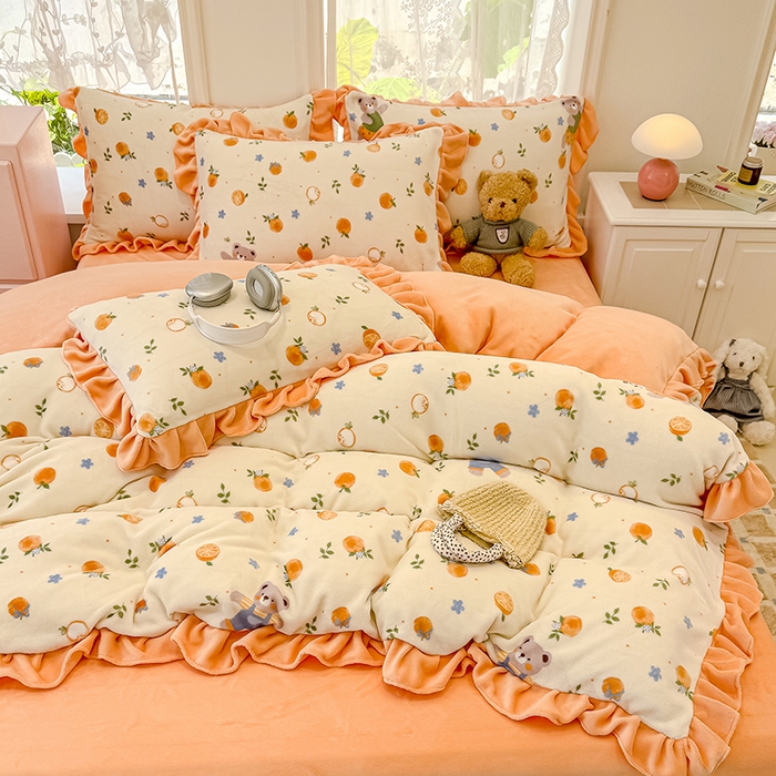 91家纺网 家纺一手货源 找家纺 （总）归属 2025新款韩版花边牛奶绒四件套（提供买家秀）