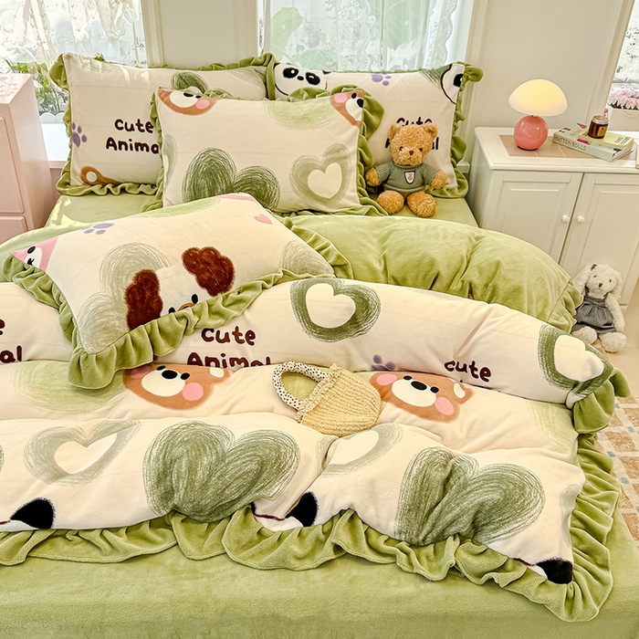 归属 2025新款韩版花边牛奶绒四件套 洛可可熊