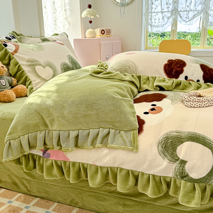 91家纺网 家纺一手货源 找家纺 归属 2025新款韩版花边牛奶绒四件套 洛可可熊