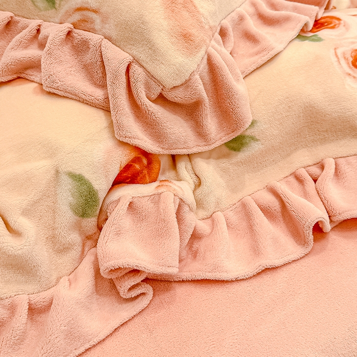 91家纺网 家纺一手货源 找家纺 归属 2025新款韩版花边牛奶绒四件套 暖蝶玫瑰