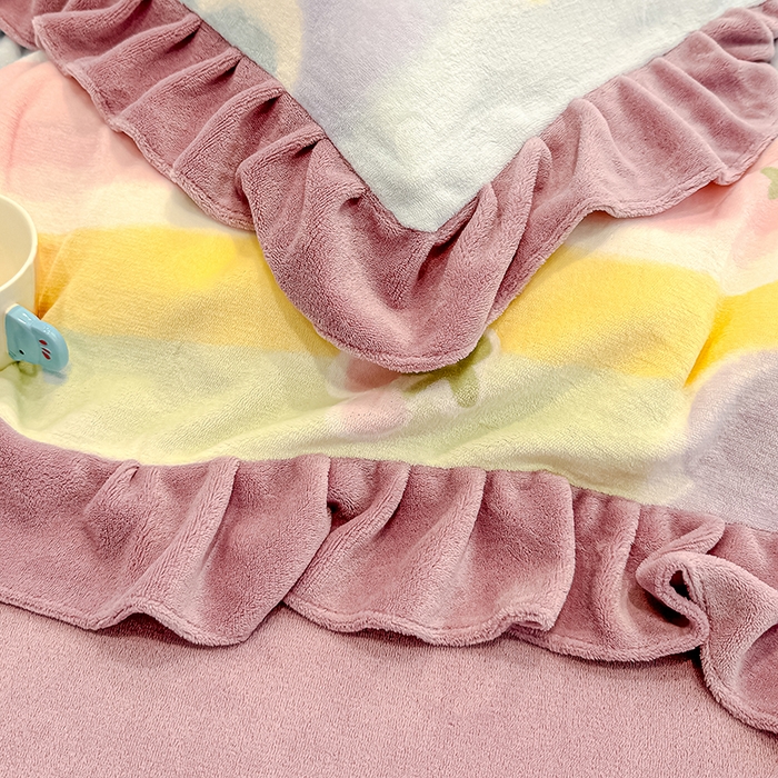 91家纺网 家纺一手货源 找家纺 归属 2025新款韩版花边牛奶绒四件套 七彩花梦