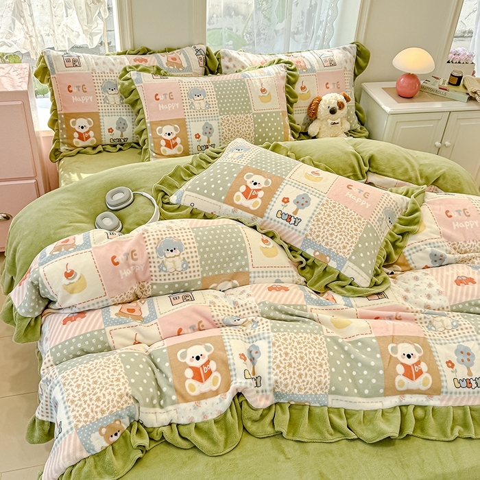 91家纺网 家纺一手货源 找家纺 归属 2025新款韩版花边牛奶绒四件套 童趣乐园