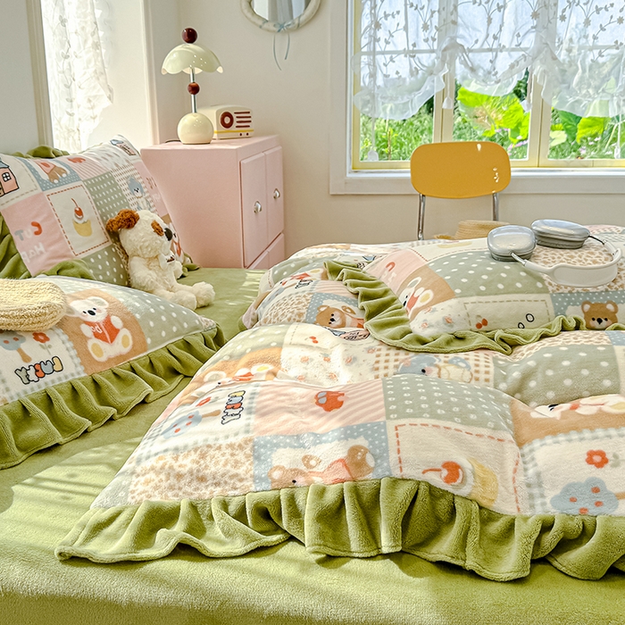 91家纺网 家纺一手货源 找家纺 归属 2025新款韩版花边牛奶绒四件套 童趣乐园