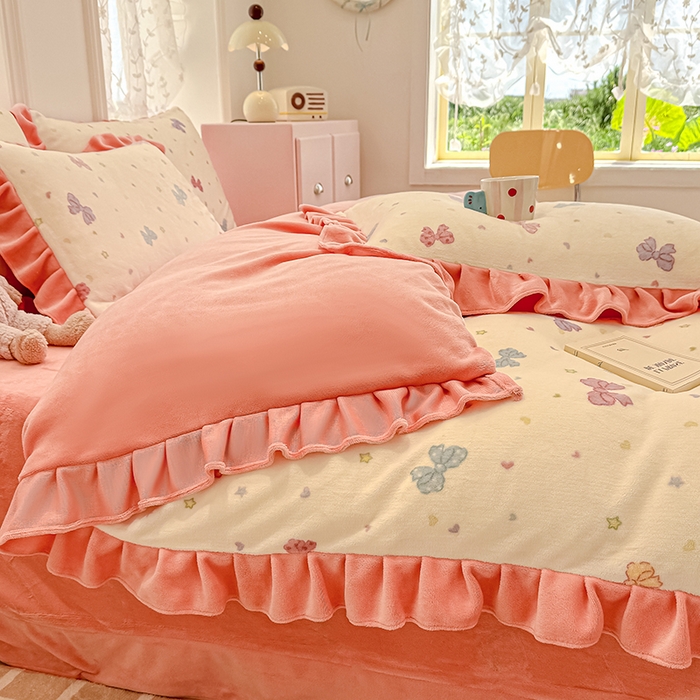 91家纺网 家纺一手货源 找家纺 归属 2025新款韩版花边牛奶绒四件套 星空蝴蝶