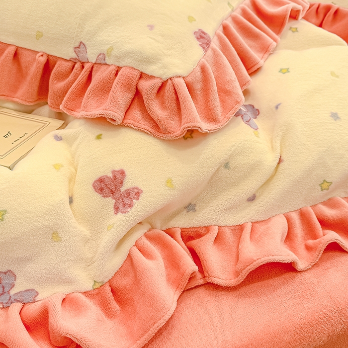 91家纺网 家纺一手货源 找家纺 归属 2025新款韩版花边牛奶绒四件套 星空蝴蝶