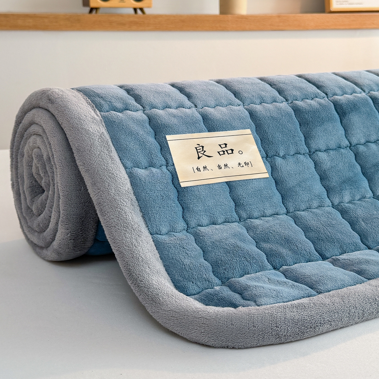 91家纺网 家纺一手货源 找家纺 喜居 【加厚200g夹棉】2025新款无印风良品牛奶绒床垫床褥子 良品-海茵蓝