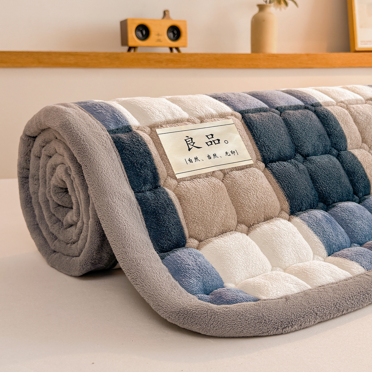 91家纺网 家纺一手货源 找家纺 喜居 【加厚200g夹棉】2025新款无印风良品牛奶绒床垫床褥子 良品-蓝咖格