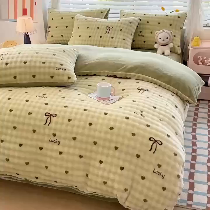 91家纺网 家纺一手货源 找家纺 （总）归属 2025新款牛奶绒泡泡绒四件套（提供买家秀）