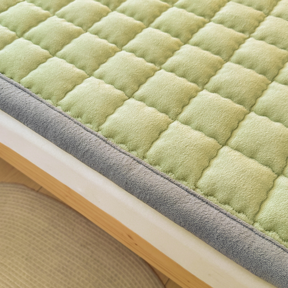 91家纺网 家纺一手货源 找家纺 喜居 【加厚200g夹棉】2025新款无印风良品牛奶绒床垫床褥子 良品-香草绿