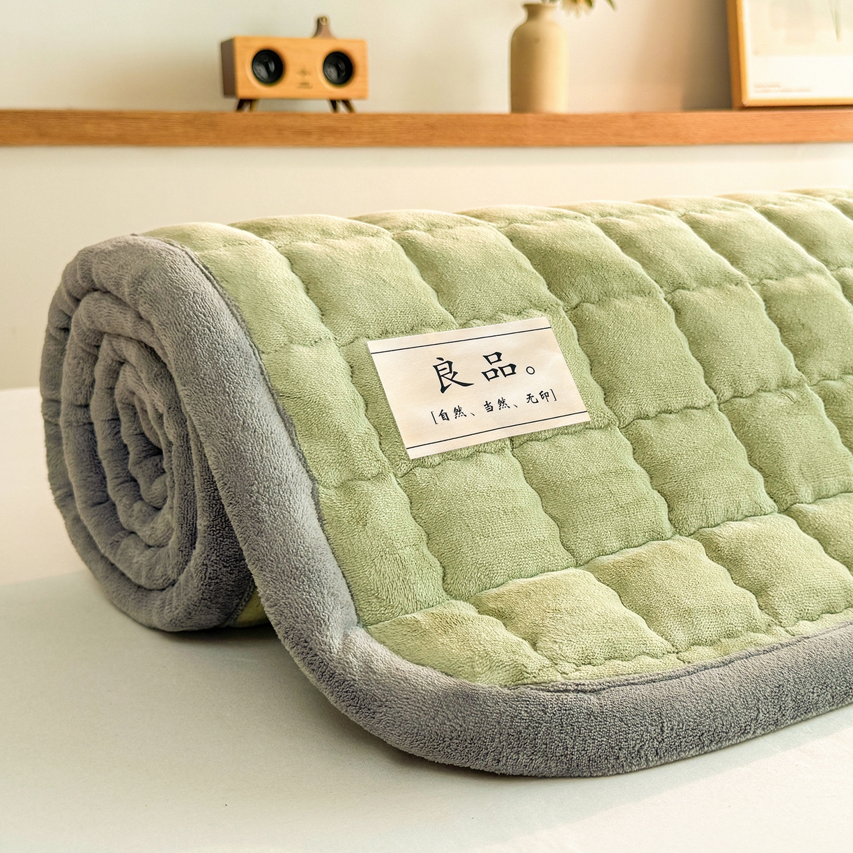 91家纺网 家纺一手货源 找家纺 喜居 【加厚200g夹棉】2025新款无印风良品牛奶绒床垫床褥子 良品-香草绿
