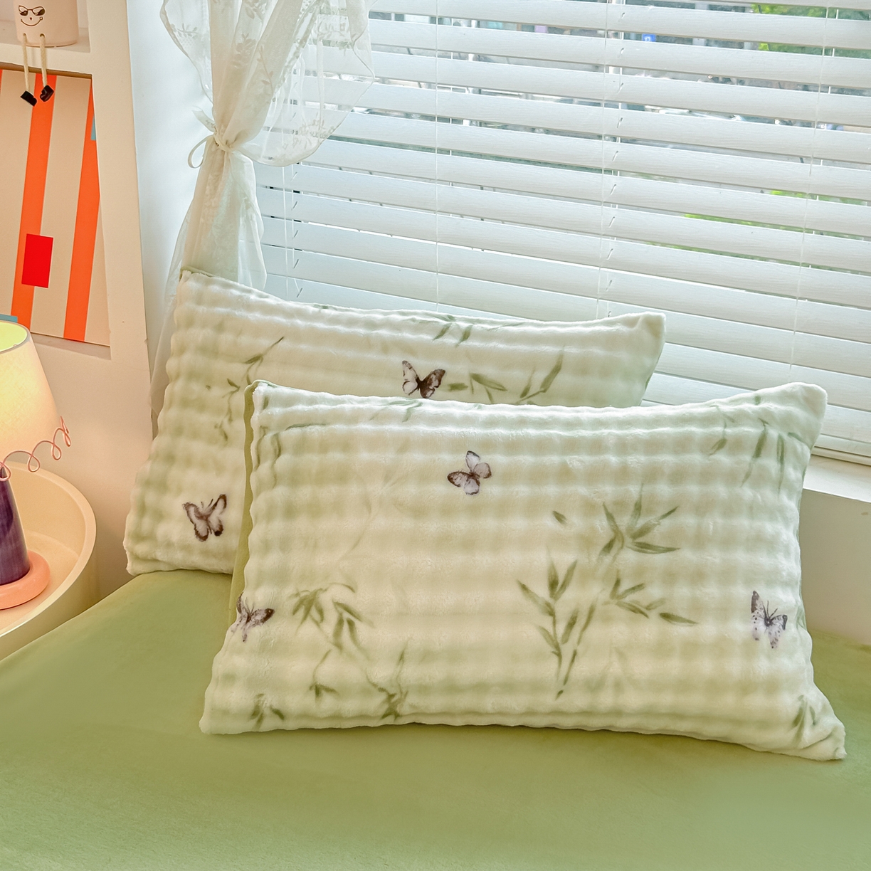 91家纺网 家纺一手货源 找家纺 归属 2025新款牛奶绒泡泡绒四件套 翠竹蝶