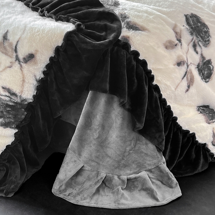 91家纺网 家纺一手货源 找家纺 创爱家纺 2025新款法式韩版花边兔毛绒印花四件套 法式花边-玫瑰