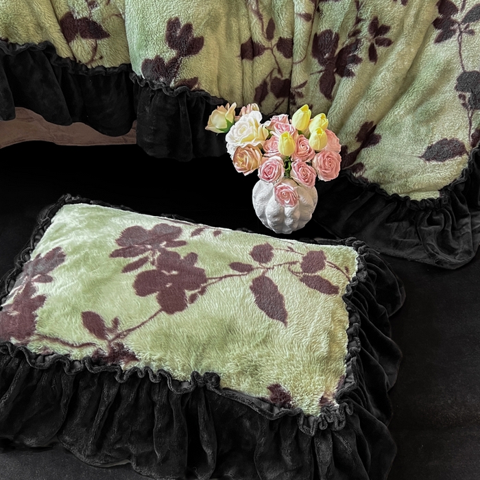 91家纺网 家纺一手货源 找家纺 创爱家纺 2025新款法式韩版花边兔毛绒印花四件套 法式花边-椿野