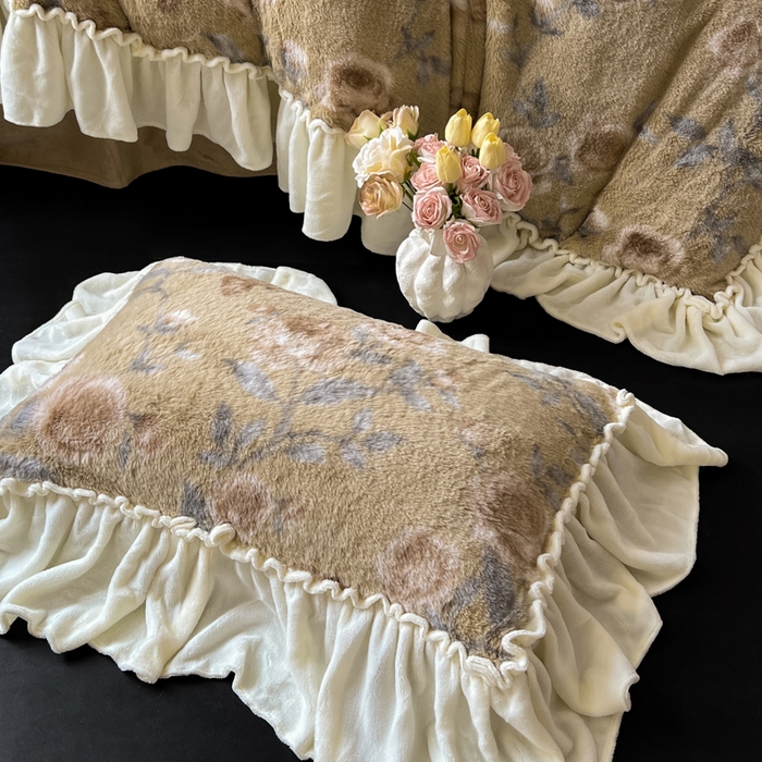 91家纺网 家纺一手货源 找家纺 创爱家纺 2025新款法式韩版花边兔毛绒印花四件套 法式花边-若汐