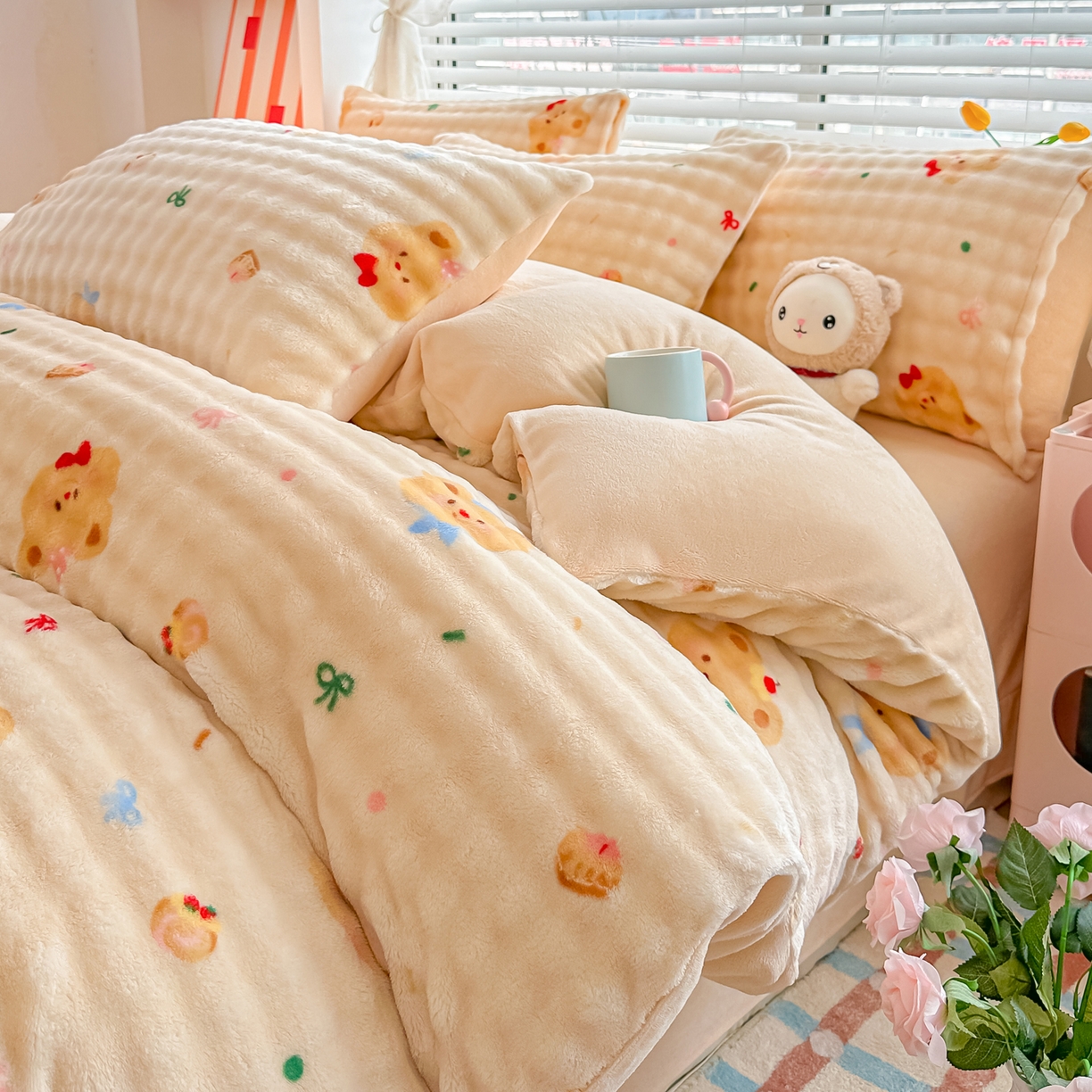 归属 2025新款牛奶绒泡泡绒四件套 奶油熊